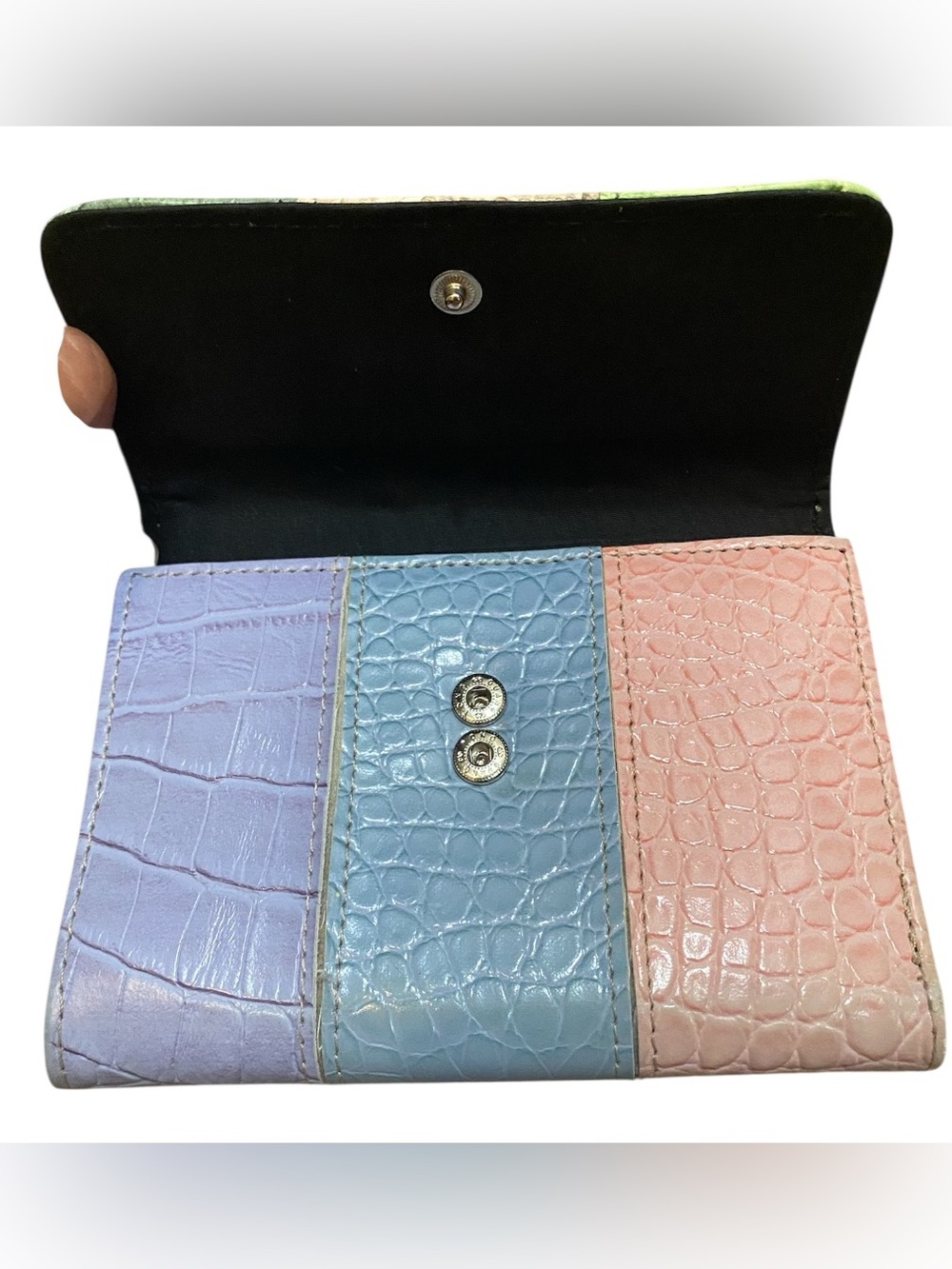 Prada Pastel Croc-Embossed Leather Wallet in Green, Pink, Blue, Lavender, Cream - Picture 3 of 4